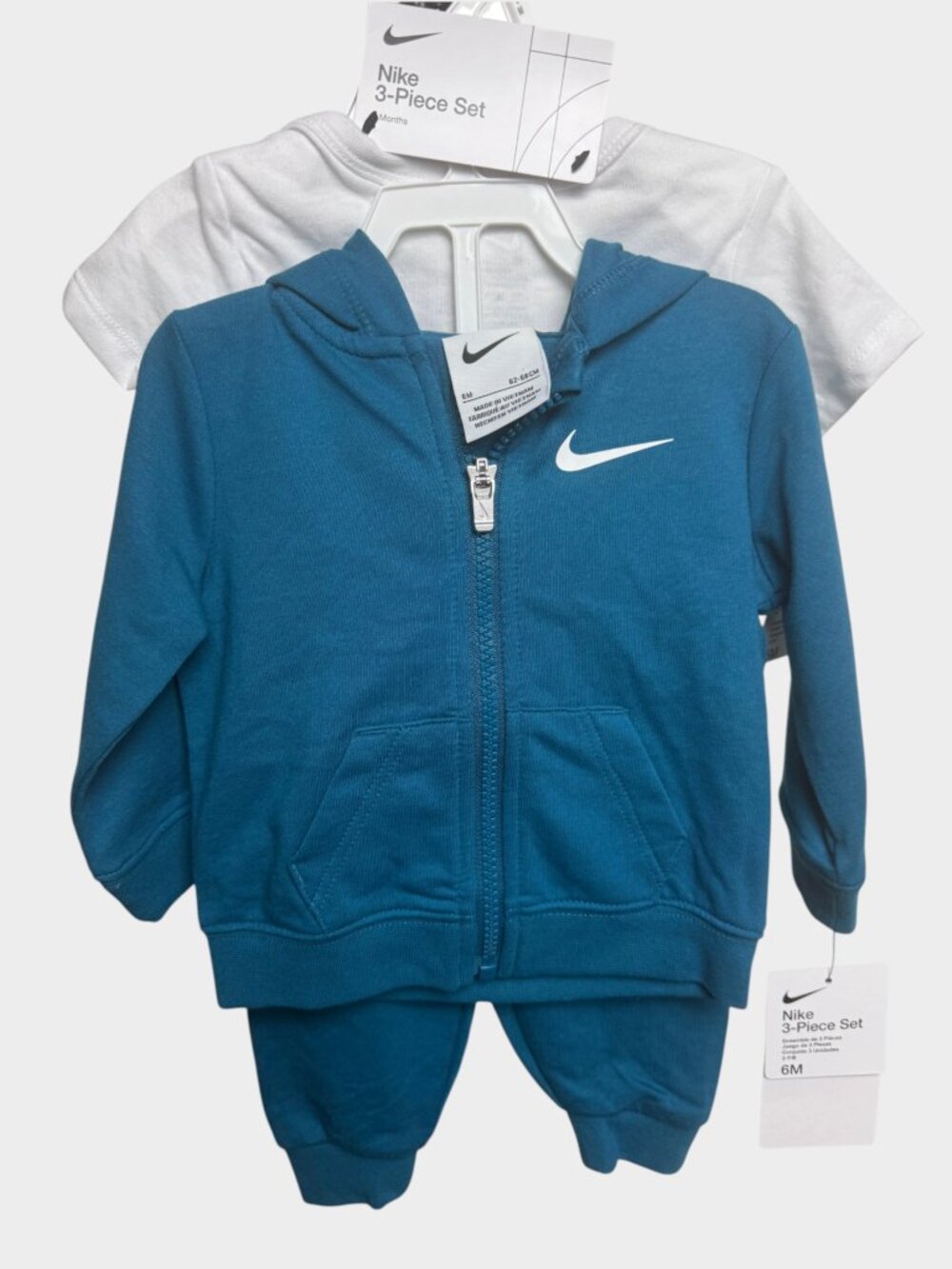 NWT Nike 3-Piece Tracksuit Set Teal Blue Hoodie Bodysuit Joggers 6M